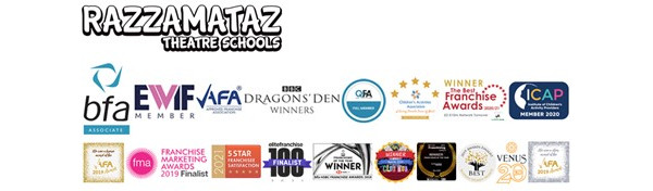Razzamataz logo and awards banner Razzamataz logo and awards banner